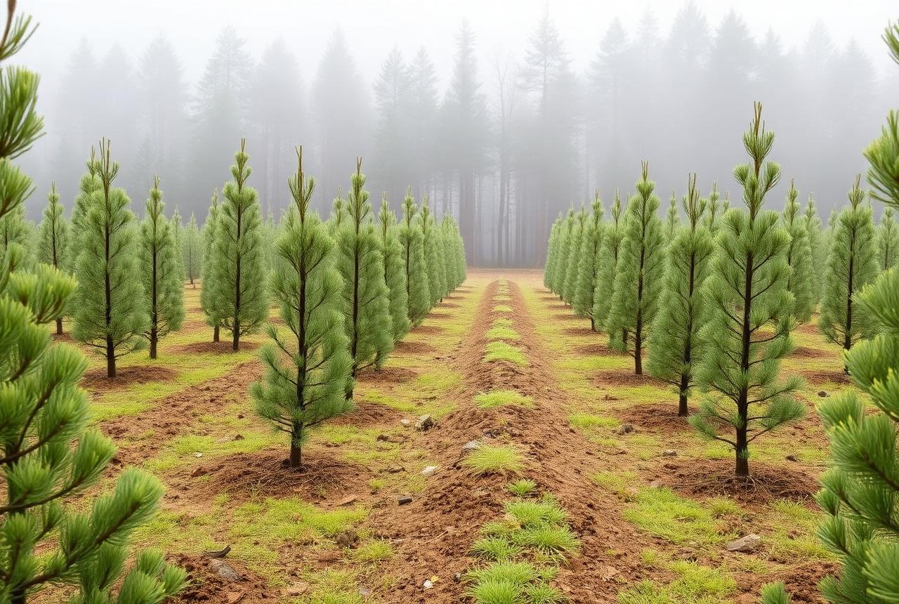 Native forest restoration site with young saplings